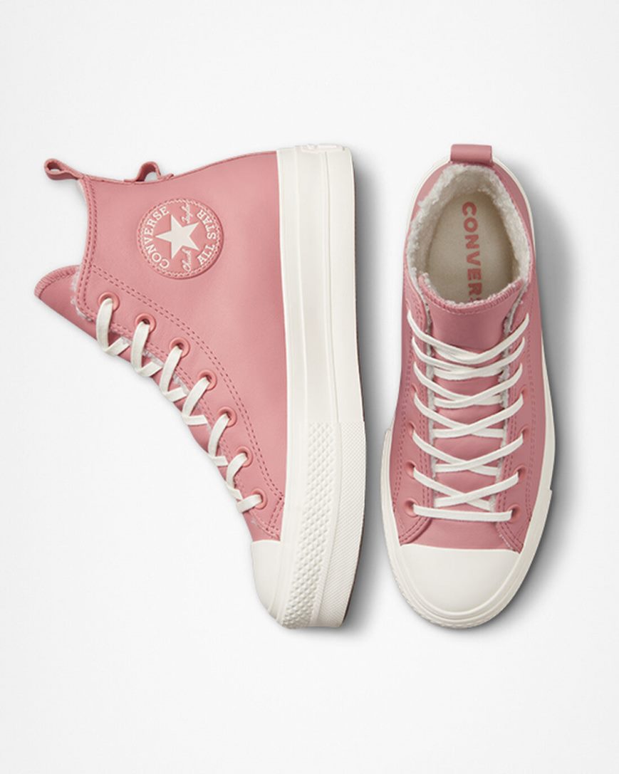 Women's Converse Chuck Taylor All Star Lift Lined Leather High Top Platform Shoes Pink | AU 4C958C